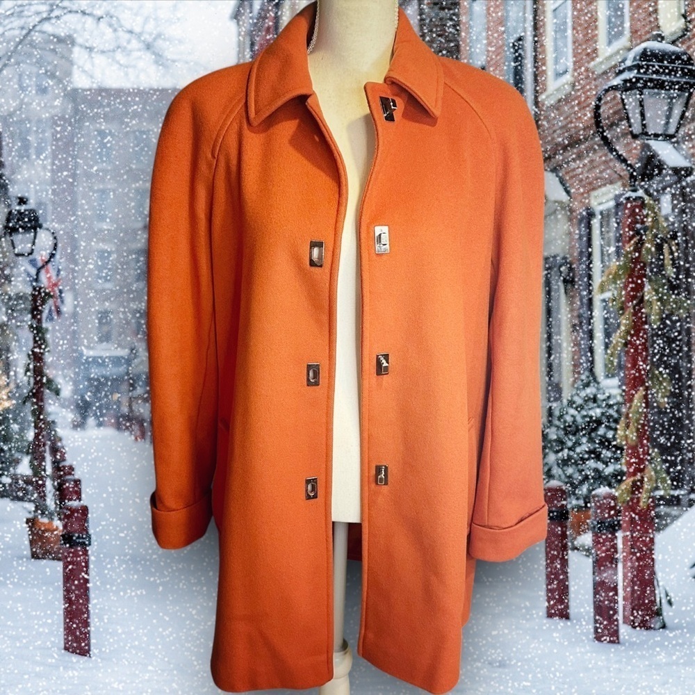 Mackintosh Burnt Orange 100% Wool Winter Coat with Silver Toggle Closure Size M - Picture 2 of 16